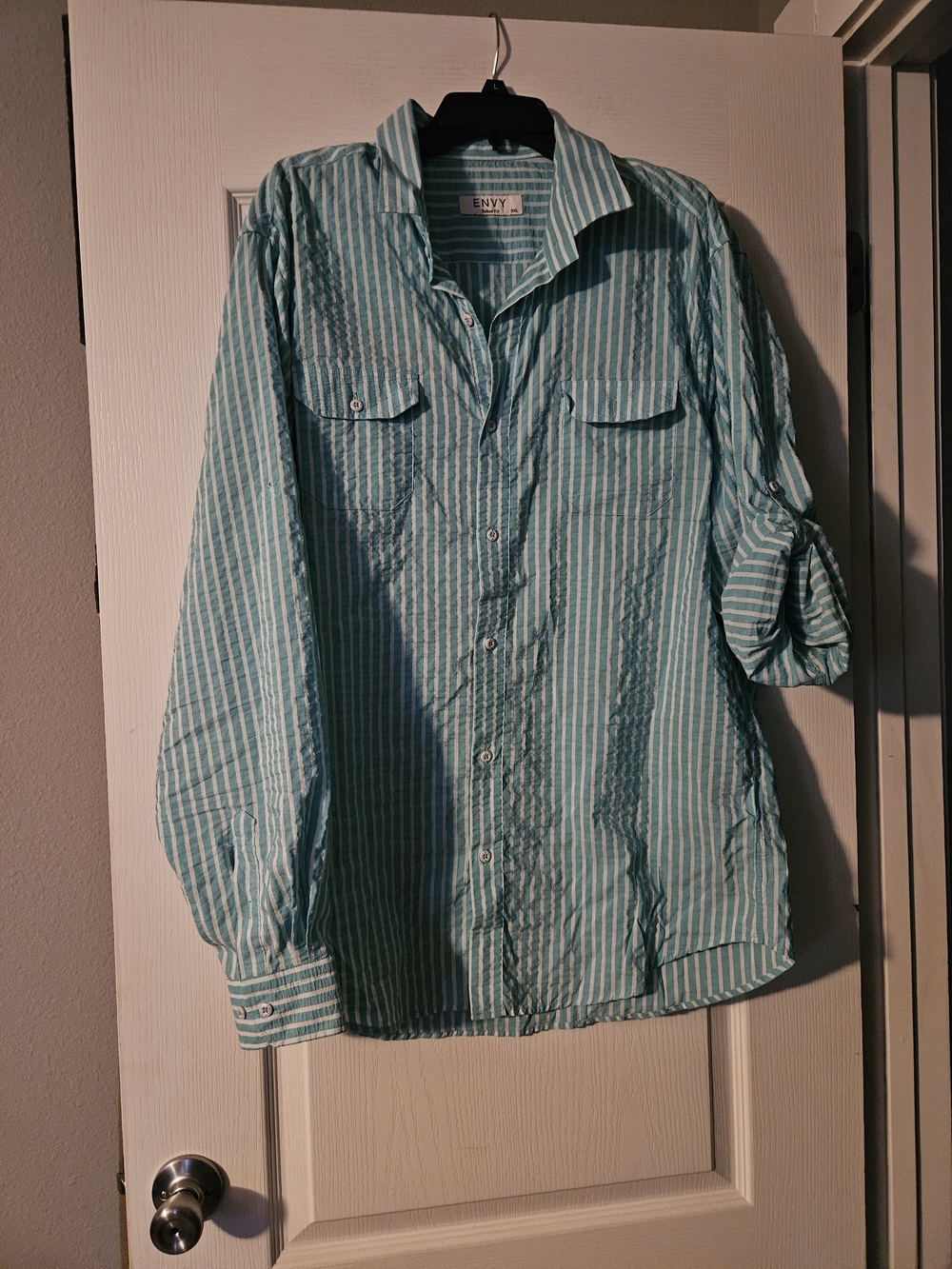 Envy Aqua & White Striped Button-Down Shirt -Long Sleeve or 3/4 Length